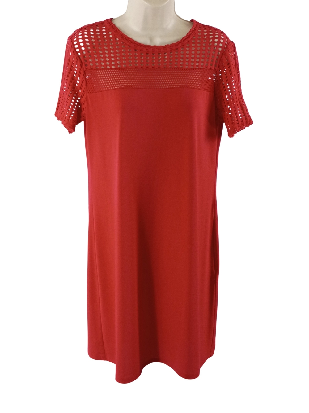 MICHAEL Michael Kors Red Crochet-Yoke Midi Dress